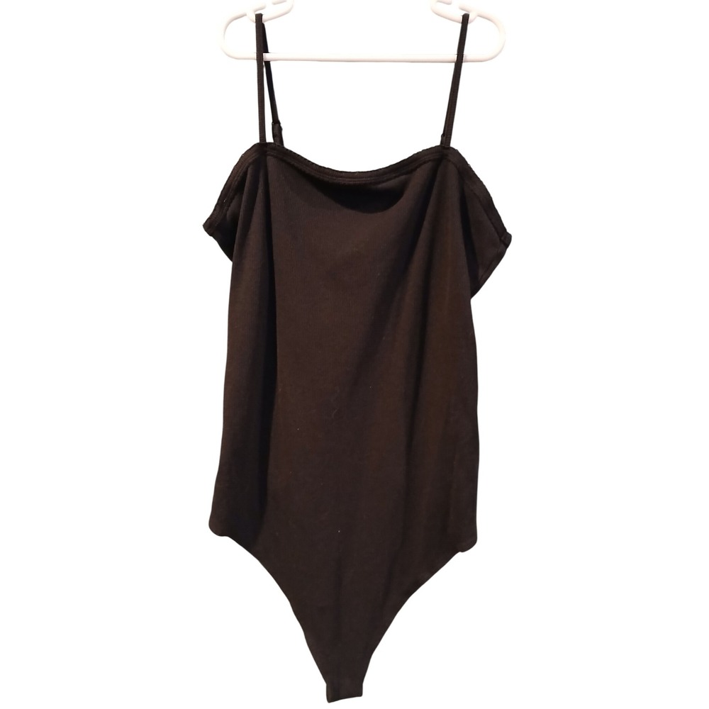 American Eagle Black Ribbed Spaghetti Strap Bodysuit XL TG Snap Closure